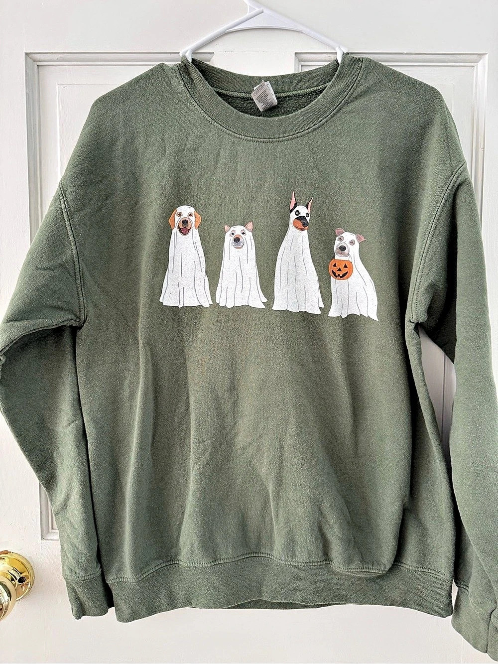 Halloween Ghost Dogs Crewneck Sweatshirt Green Medium